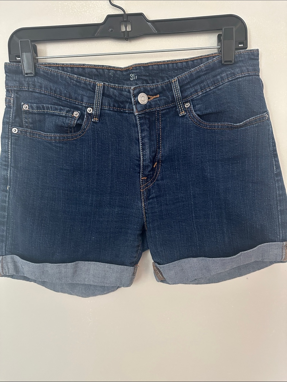 Levi’s Women’s Dark Blue Denim Roll-Cuff Jean Shorts